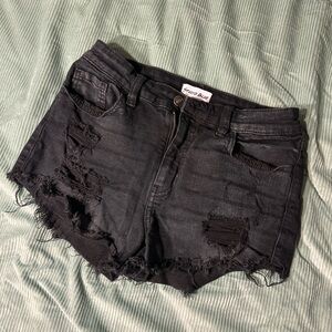 Women's Black Distressed Shorts